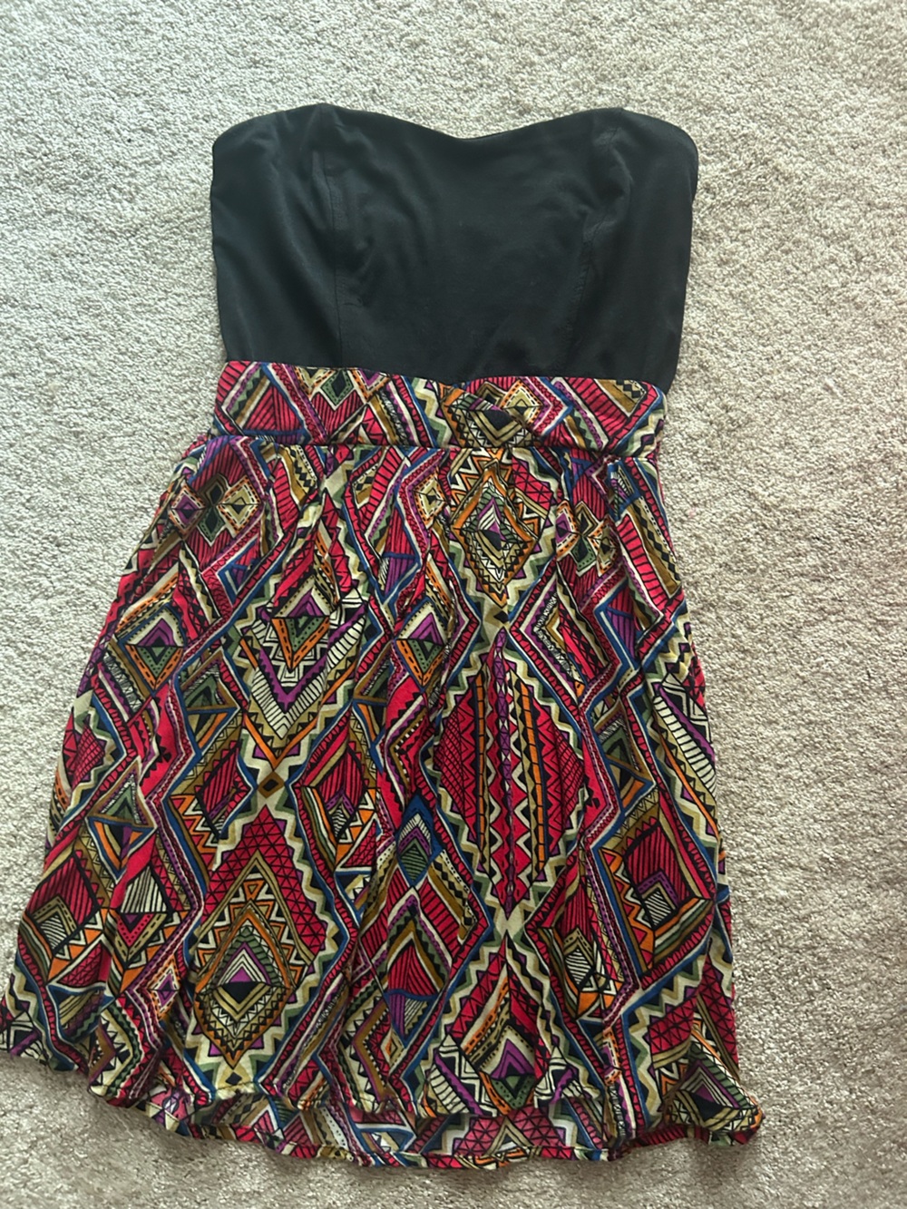 Black Waistband Multicolor Aztec Print mini dress